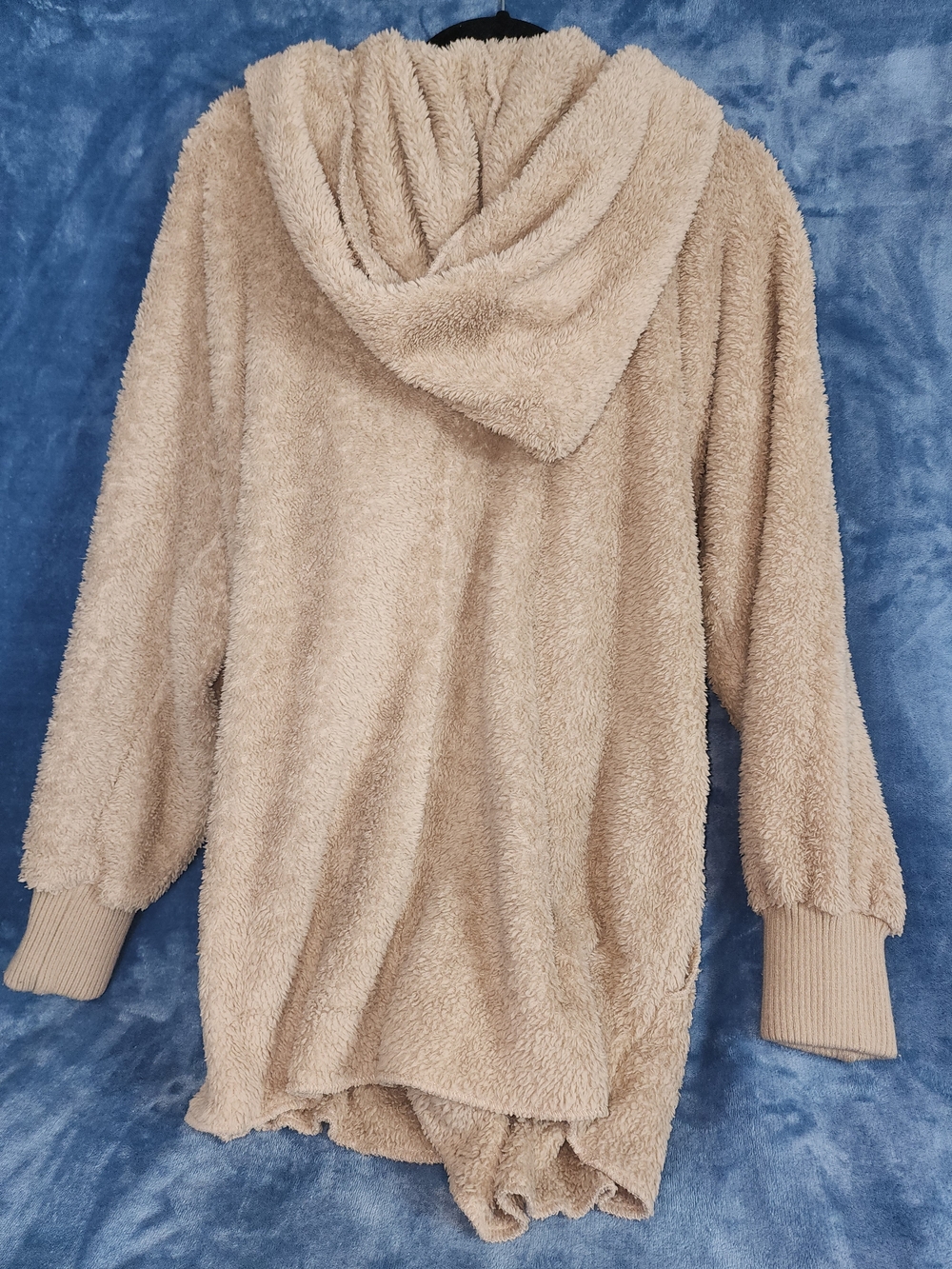Hem & Thread Plush Hooded Cardigan Shrug in Beige - Picture 2 of 11